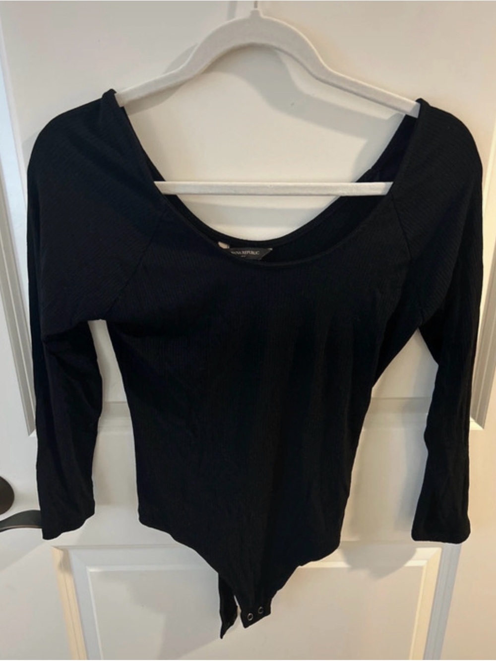 Banana Republic Black Long-Sleeve Scoop Neck Bodysuit